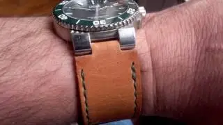 Oris Aquis diver green on Toshi custom Horween strap