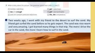 Write a story about the picture  Use grammar points from Units 1, 2  and 3  multiple adjectives
