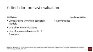 Forecasting (2): Criteria for forecast evaluation (validation and implementation guidelines)