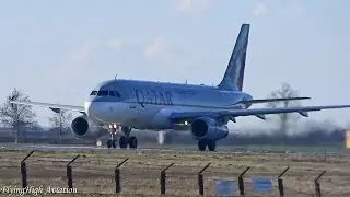 {Full HD} Qatar Airways A320-232 Very Windy Takeoff from Belgrade Airport