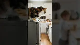 😹 🐈 Calico Cat jumps from fridge to Head! You wont believe this agile move
