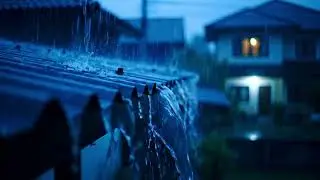 Soothing Night Rain ASMR on Metal Rooftop Creating Calm Mood for Sleep and Relaxation 0116