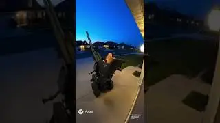 Doorbell Cam Captures Cat Operating Anti Air Gun &mdash; Owner Loses It! 😂 #viral #funny #cat #comedy