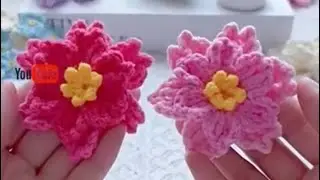 Простое двухслойное вязание крючком цветка персика 🌸 | Урок по цветоводству для начинающих