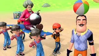 Scary Teacher 3D Miss T and Neighbor Coffin Dance on Beach with Funniest Troll of Nick and Tani