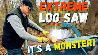 Cutting Firewood Logs in the Woods with a MONSTER Saw Bench