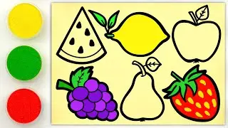 Sand Painting Fruits,Vegetables and more Drawing and Coloring Pictures for Kids