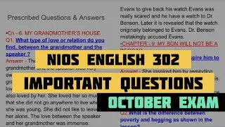 NIOS Class 12 English 302 | October 2025 Important Questions & Answers |