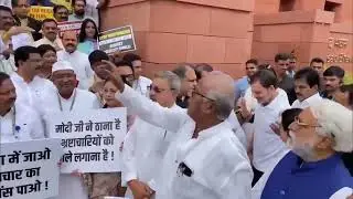 Opposition MPs protested against misuse of ED CBI IT against political opponents at Parliament.