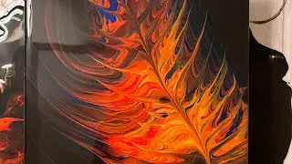 FLAMING feathery KISS acrylic pour on Black background!!!🪶Crazy fun technique!!❤️❤️