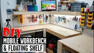 DIY Mobile Workbench with Floating Shelves - Garage Makeover