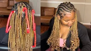 Half Feed-ins Half Knotless Braids With Goldie Lox Custom Color Hair Blend + DIY Boho Curls