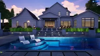 Outdoor Elegance, Luxury Swimming Pool & Outdoor Living Design - 3D Rendering