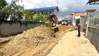 Starting New Project Mini Bulldozer Pushing Soil & Stone Making Small Road And Small Village