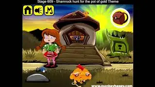 Monkey GO happy game. Level 609 walkthrough. Shamrock hunt for the pot of gold Theme