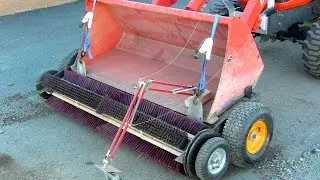 Homemade rotary broom for tractor bucket on Kubota BX