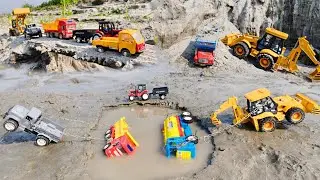 JCB 3DX Saves Dumper and Tractor from Mud Trap | Entertaining Kids Cartoon Video