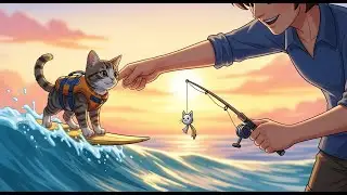 Unbelievable Adventures: Surfing and Fishing Between Cat and Owner!