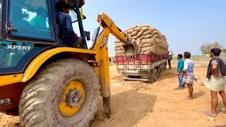 Fully loaded big truck Got stuck in mud pulling by JCB 3DX Eco | lorry videos |