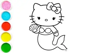 How to draw a easy mermaid holding a little handmade fan drawing and coloring for kids.