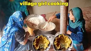 Village Girl Cooking Traditional Food with Wheat Flour / Hardworking Village Girl Making Traditional