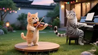 Family Music Show: Learning Violin with Papa Cat&rsquo;s Help🎻#kitten  #PapaCat #ViolinLessons