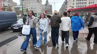 ☔ Antwerp Rain Walk - Antwerp Street Walk . Incl. Driving to Calais
