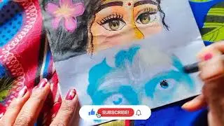 How to draw radha rani and krishna ji eyes for beginners //oil pastal color🎨😍 painting //