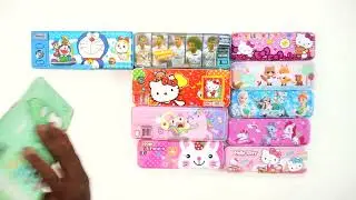 unicorn stationery collection 💥 geometry, doreamon pouch, pencil box, hello kitty, sharpener, eraser