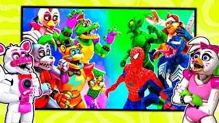 Security Breach VS Spiderman Superheroes REACT с Фантайм Фокси и Глэмрок Чикой
