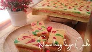 Easy Recipe Strawberry Layer  Cake| Cake selai strawberry| Jelita painting Cake | Subtitle/CC