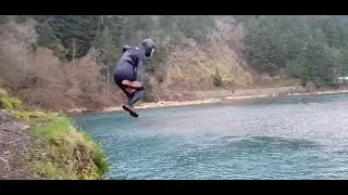 Cliff jumping in WINTER!!! Highest front flip! Freezing!!!