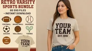 Retro Varsity Sports Bundle 60 SVG Files