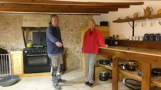 Stone floor laid, next the bespoke farmhouse kitchen cabinets - Spanish farmhouse renovation
