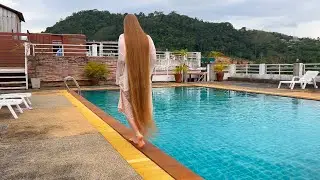 Rapunzel in the pool 🔥 Super long golden hair Olesya &hearts;️
