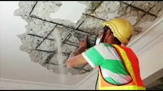 Removing Spalling Concrete Ceiling For Repair Work