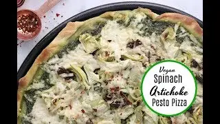 Vegan Spinach Artichoke Pesto Pizza