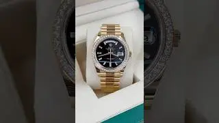 Yellow Gold Rolex DayDate Onyx with Factory Diamond Bezel and Dial #new #diamond #rolex #gold #watch
