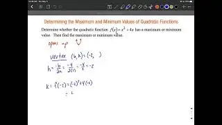 Find the maximum or minimum value of a quadratic function