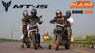 New Duke 200 {BS7} vs Yamaha MT15 V2 Pillion Drag Race