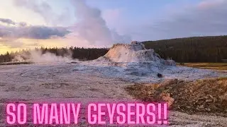 Exploring Old faithful geyser basin in Yellowstone