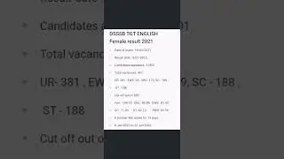 DSSSB TGT English female result 2021| All details | Cut off | Total seats