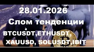 28.01.2026 Обзор Слома тенденции BTCUSDT, ETHUSDT, SOLUSDT, XAUUSD, IBIT это CFD на BTC на NASDAQ