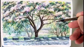 How to Paint a Chinaberry Tree with Watercolor 如何用水彩畫苦楝花樹 手把手水彩教學
