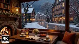 Beautiful Relaxing Jazz Music ~ Warm Winter Coffee Shop Space and Fireplace for Study, Work & Relax