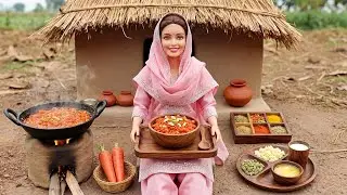 Miniature Doll Carrot Halwa Cooking ASMR | Indian Village Tiny Kitchen Sweet Dessert