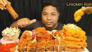 Crispy Fried Chicken Roll Sandwich Roti Fried | Cucumber And Onion Tomato Gravy | Crispy Mukbang