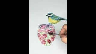 Still life watercolor glass and bird#art #painting #animalart #stillifepainting #stillife #piano