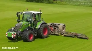 4k Fendt 313 Vario mowing turf in Blaxhall with a Trilo R10 reel mower