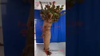 Brown Tree Mascot Costume with a Lot of Leafs